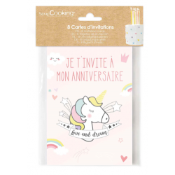 8 Cartes d'invitation Licorne